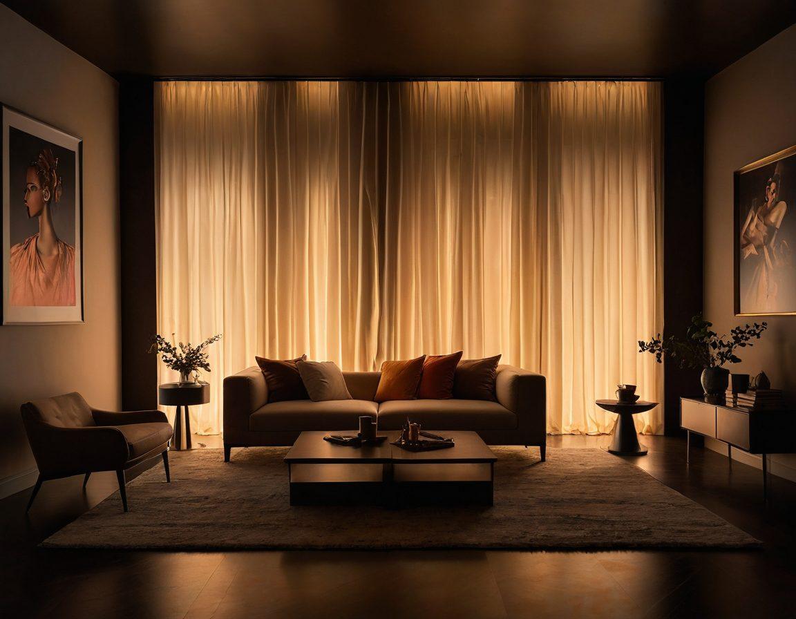 A sensual and captivating scene featuring a diverse group of individuals exploring their desires through various fetish clips. Include elements like vibrant video screens displaying tantalizing clips, rich textures, and various props symbolizing different fetishes. The atmosphere should be infused with a warm, inviting glow, suggesting intimacy and curiosity. Add a touch of playful elegance with soft drapery and shadow contrasts. super-realistic. vibrant colors. intimate ambiance.